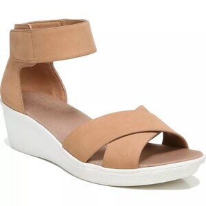 Naturalizer Riviera Wedge Crisscross Leather Sandal in Tan